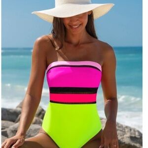 Popvil neon pink one piece swimsuit NWT size XL swim beach vacation bright